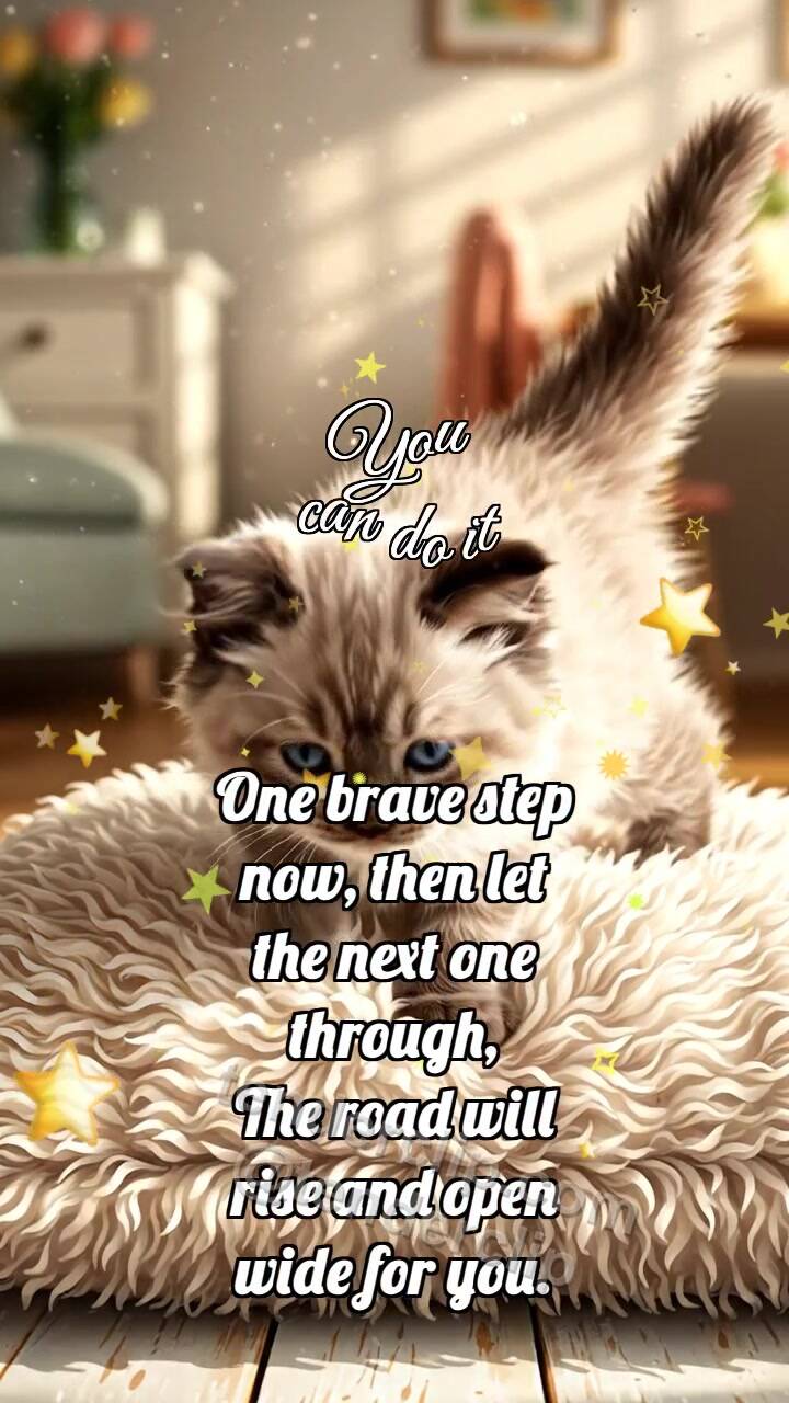 Animated greeting card about You can do it: Kitten Keeps Balance