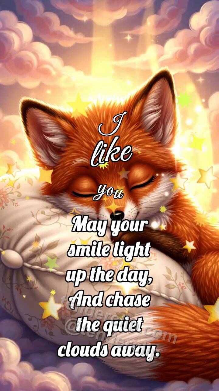 Animated greeting card about I like you: Fox Cub Hugs Pillow