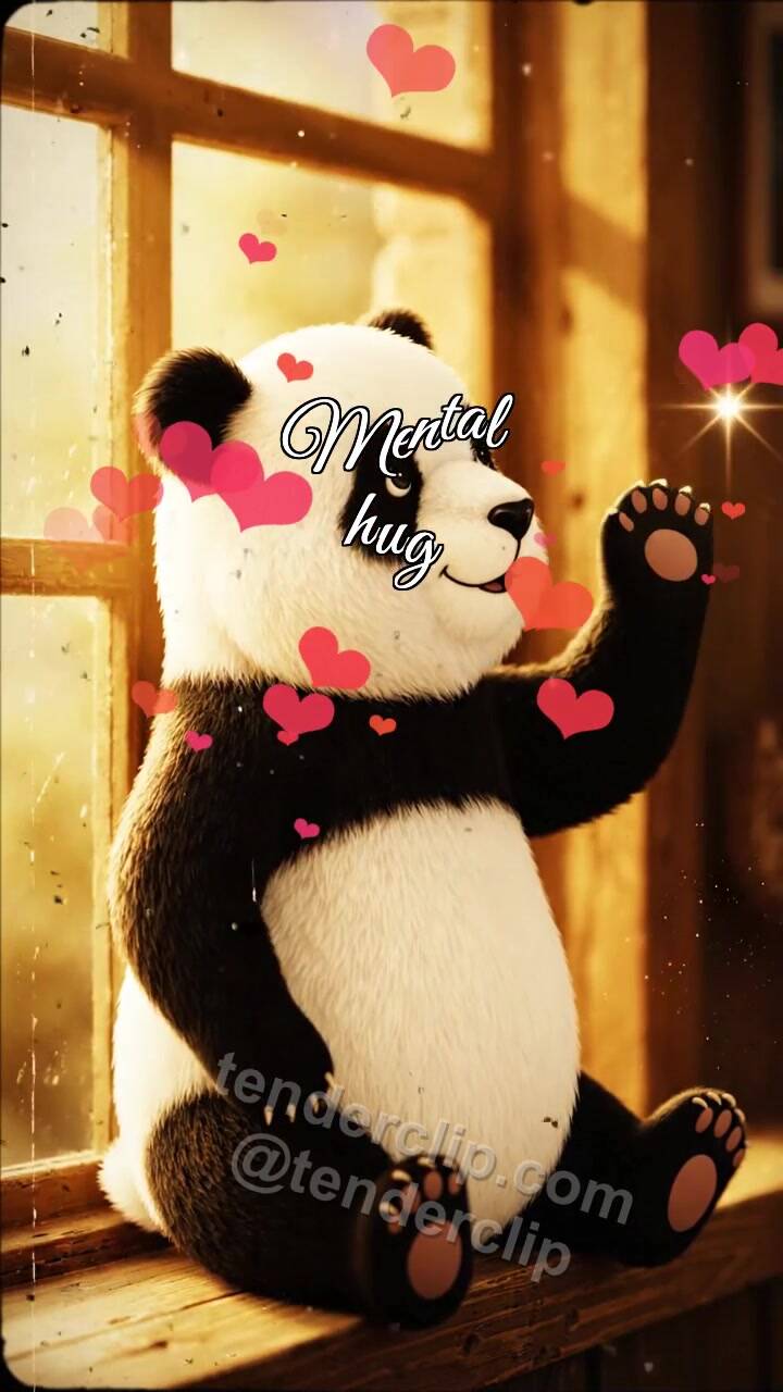Animated greeting card about Mental hug: Panda Cub By Warm Window