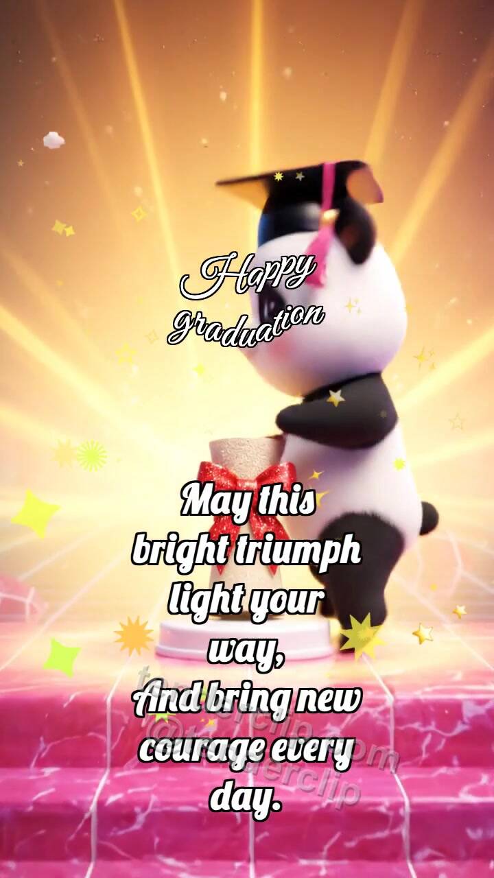 Animated greeting card about Happy graduation: Panda Cub At Top Step