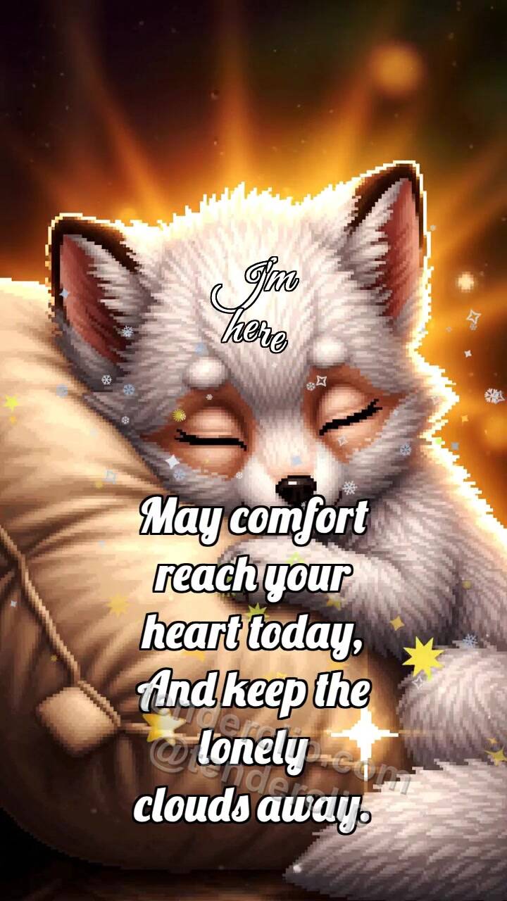 Animated greeting card about I'm here: Fox Cub Hugs Pillow