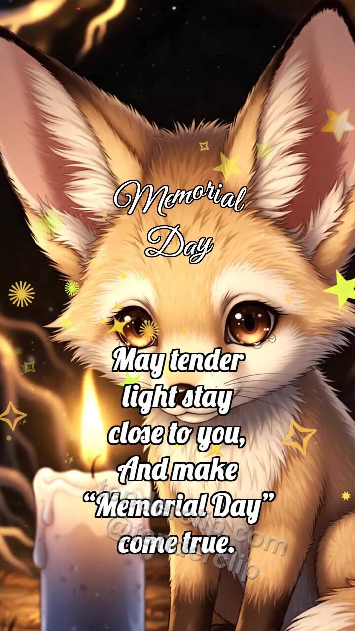 Animated greeting card about Memorial Day: Fox Cub By Memory Candle