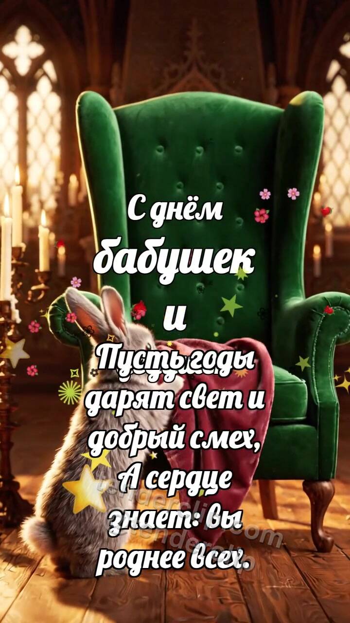 Анимационная открытка на тему С днём бабушек и дедушек: Зайчик несёт плед