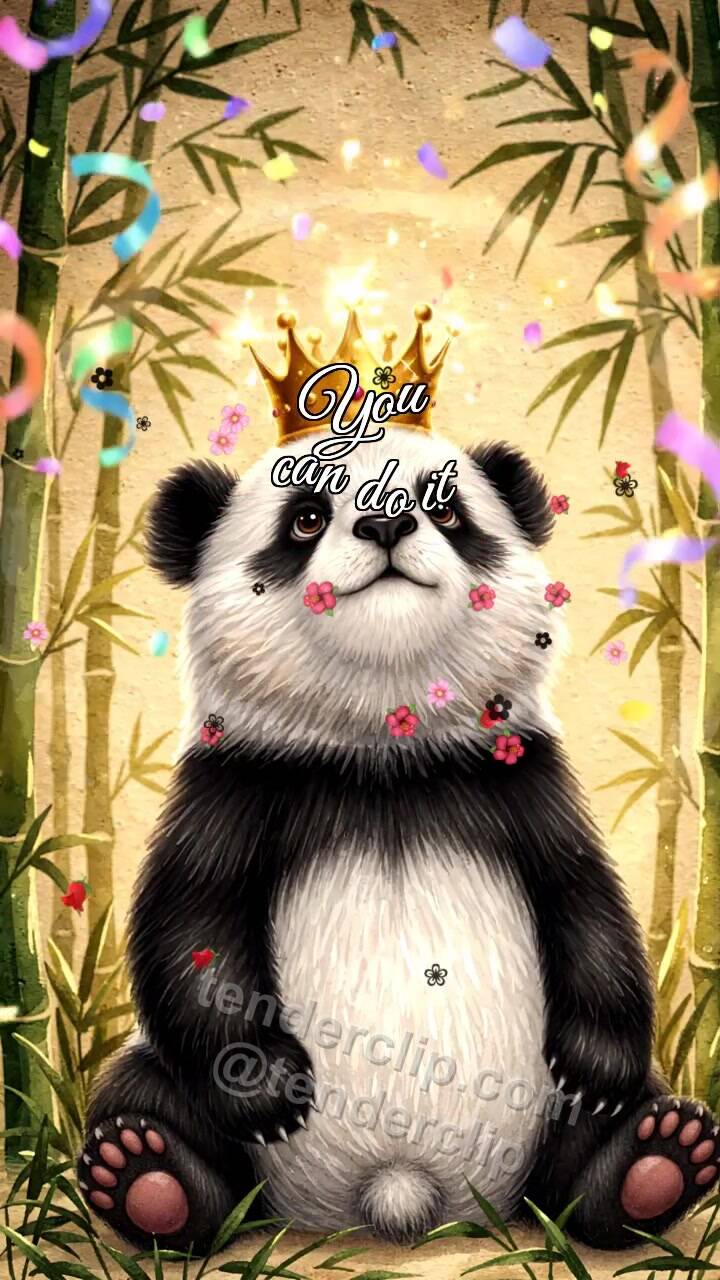 Animated greeting card about You can do it: Panda Cub Gets Crown