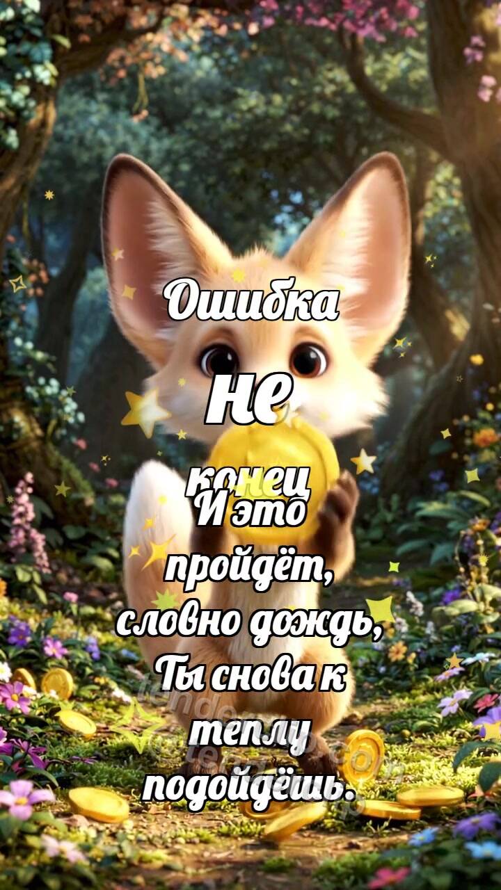 Анимационная открытка на тему Ошибка не конец: Лисёнок ловит удачу