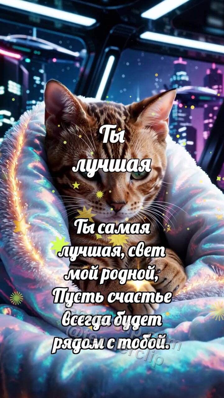 Анимационная открытка на тему Ты лучшая: Котёнок под большим пледом