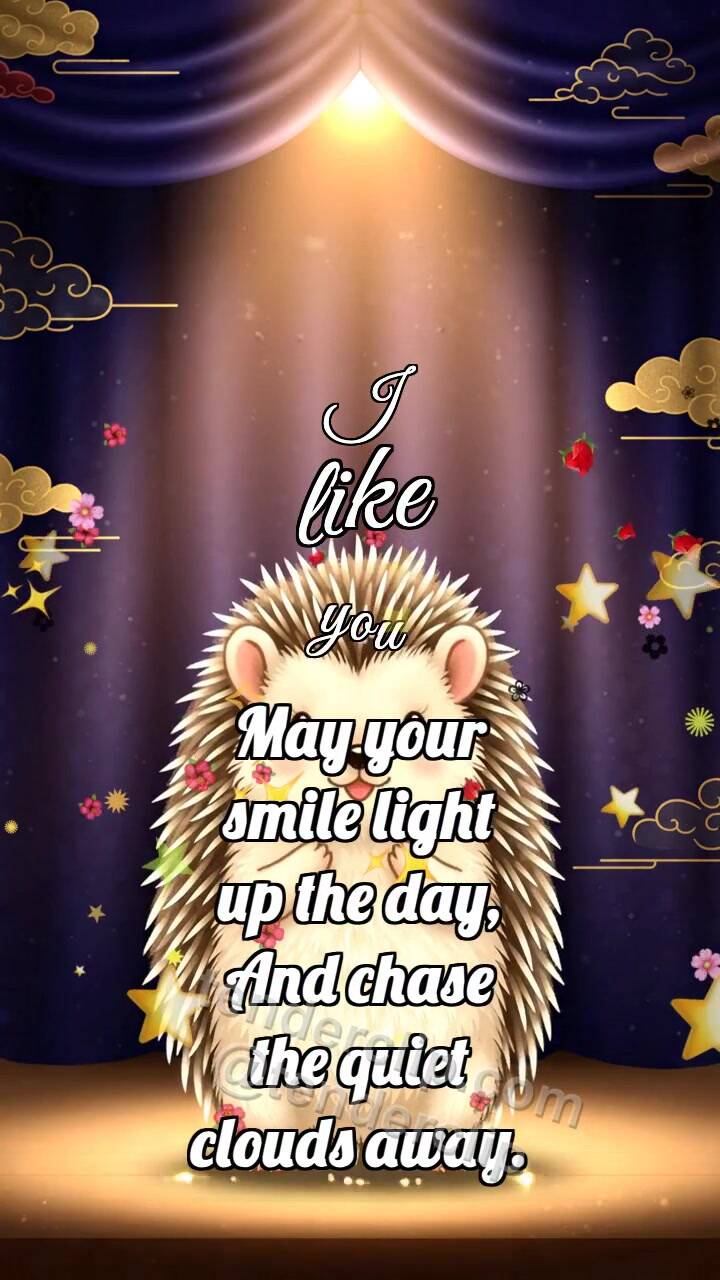 Animated greeting card about I like you: Hedgehog In Spotlight