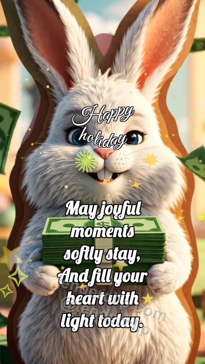 Animated greeting card about Happy holiday: Bunny Holds Cash