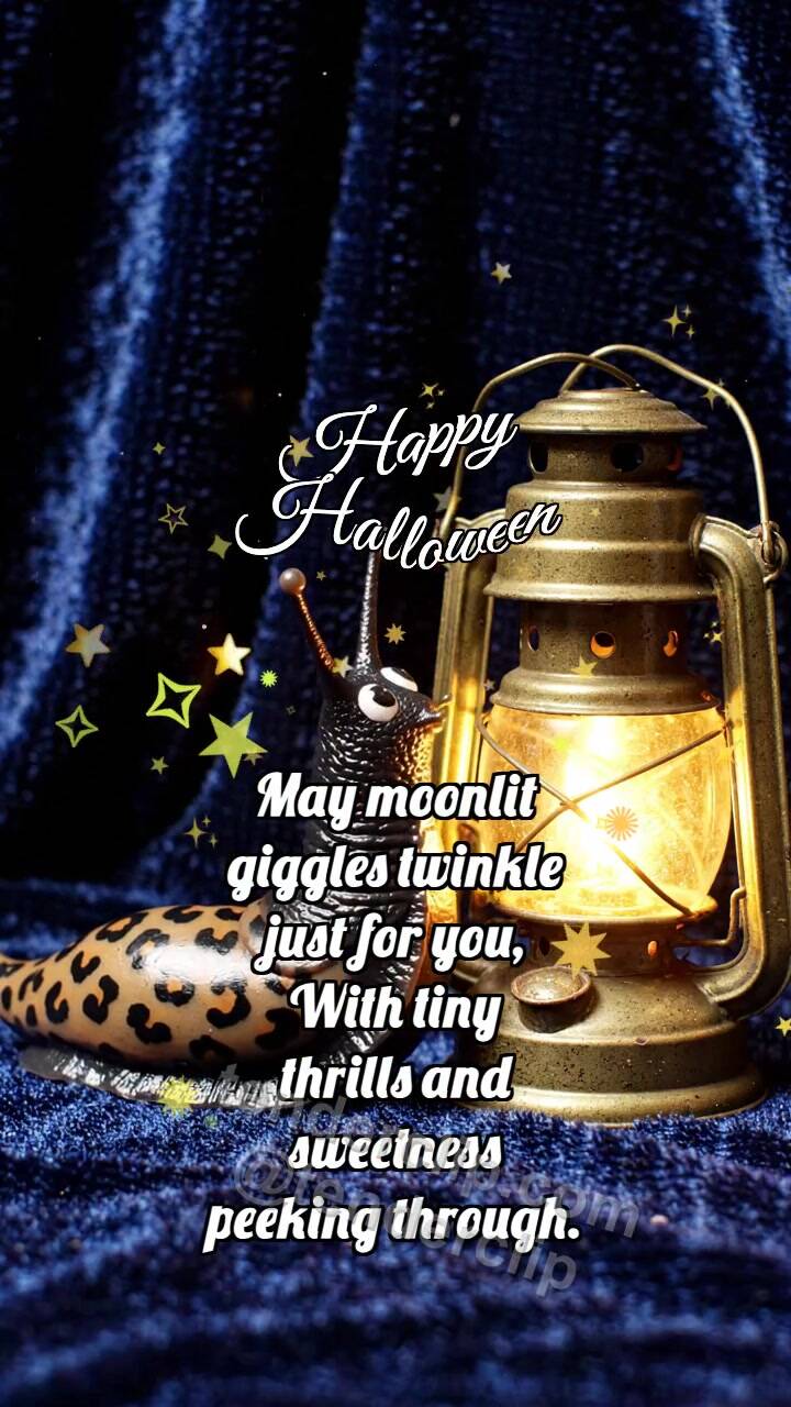 Animated greeting card about Happy Halloween: Inky Snail Dims Lantern