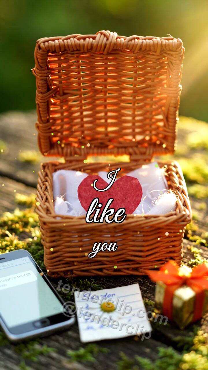Animated greeting card about I like you: basket opens carefully