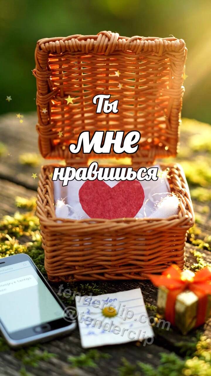 Анимационная открытка на тему Ты мне нравишься: корзинка осторожно открывается