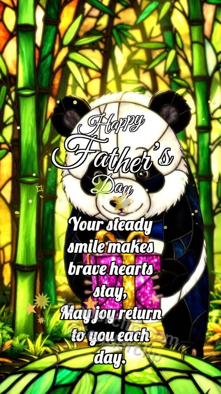 Animated greeting card about Happy Father’s Day: Panda Cub Brings Dad Gift