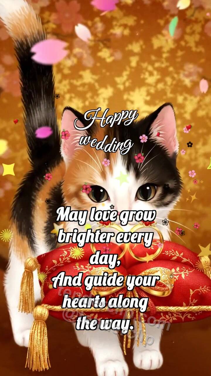 Animated greeting card about Happy wedding: Kitten Brings Rings
