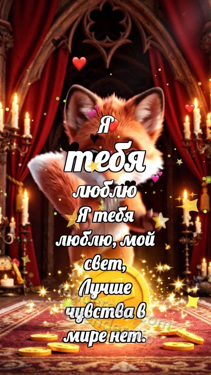 Анимационная открытка на тему Я тебя люблю: Лисёнок ловит удачу