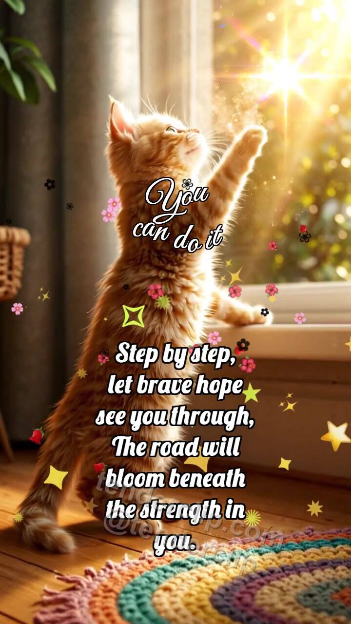 Animated greeting card about You can do it: Kitten Reaches Higher