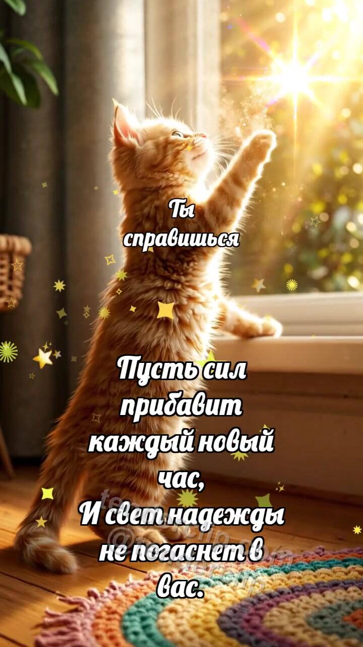 Анимационная открытка на тему Ты справишься: Котёнок тянется выше