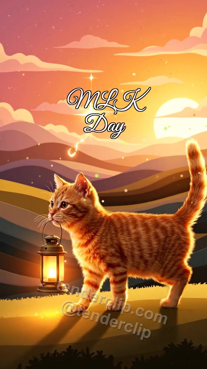 Animated greeting card about MLK Day: Kitten Brings Hope Light