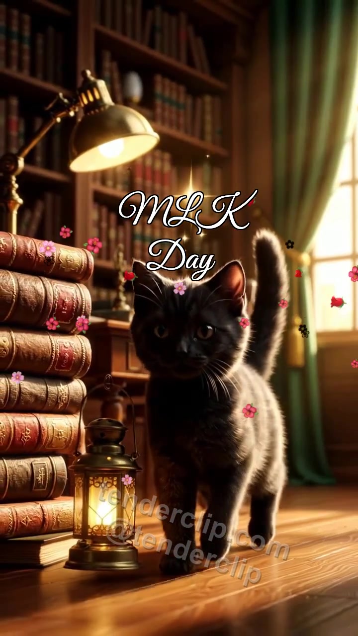 Animated greeting card about MLK Day: Kitten Brings Hope Light