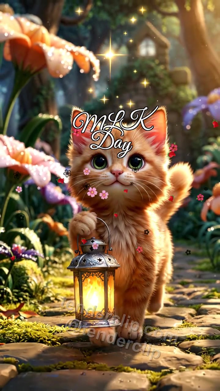 Animated greeting card about MLK Day: Kitten Brings Hope Light
