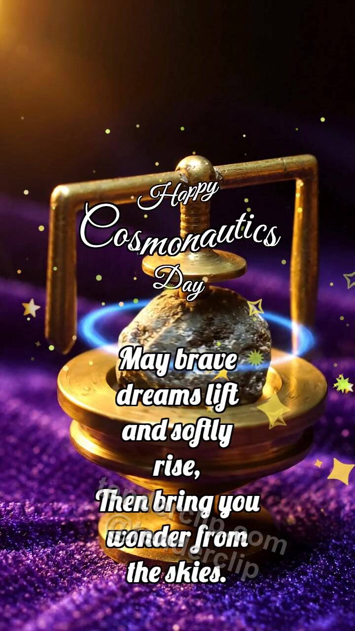 Animated greeting card about Happy Cosmonautics Day: Tiny Gyroscope Cradles Asteroid