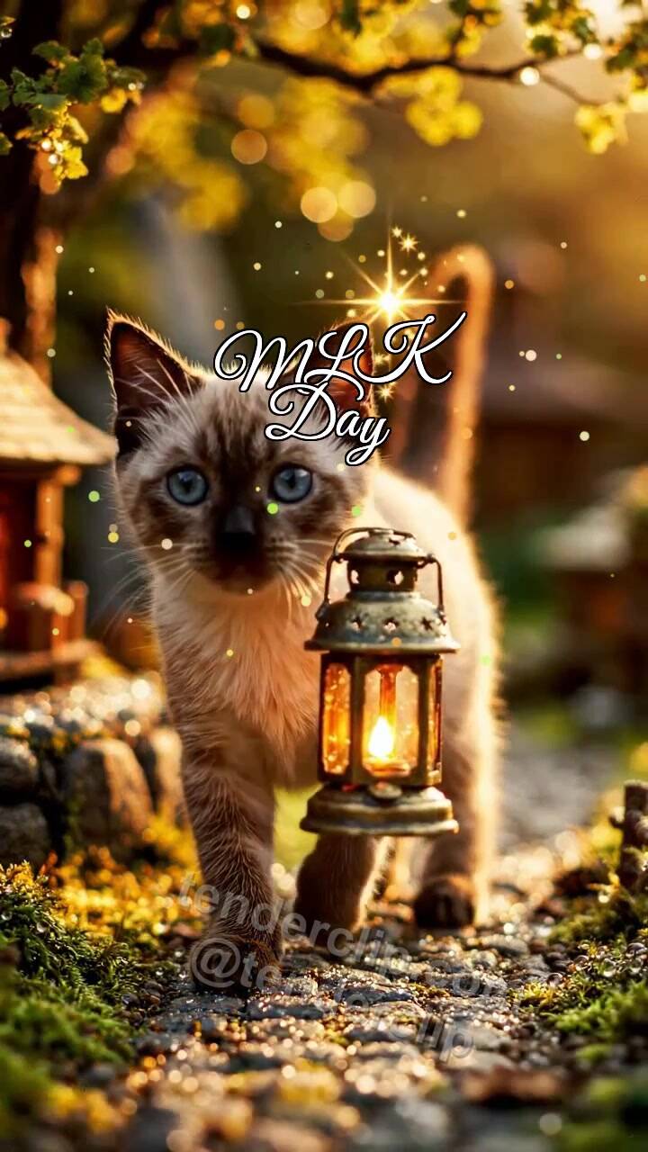 Animated greeting card about MLK Day: Kitten Brings Hope Light