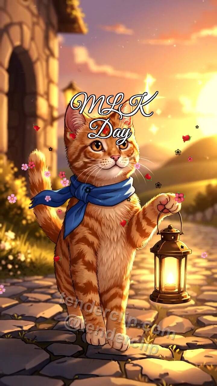 Animated greeting card about MLK Day: Kitten Brings Hope Light