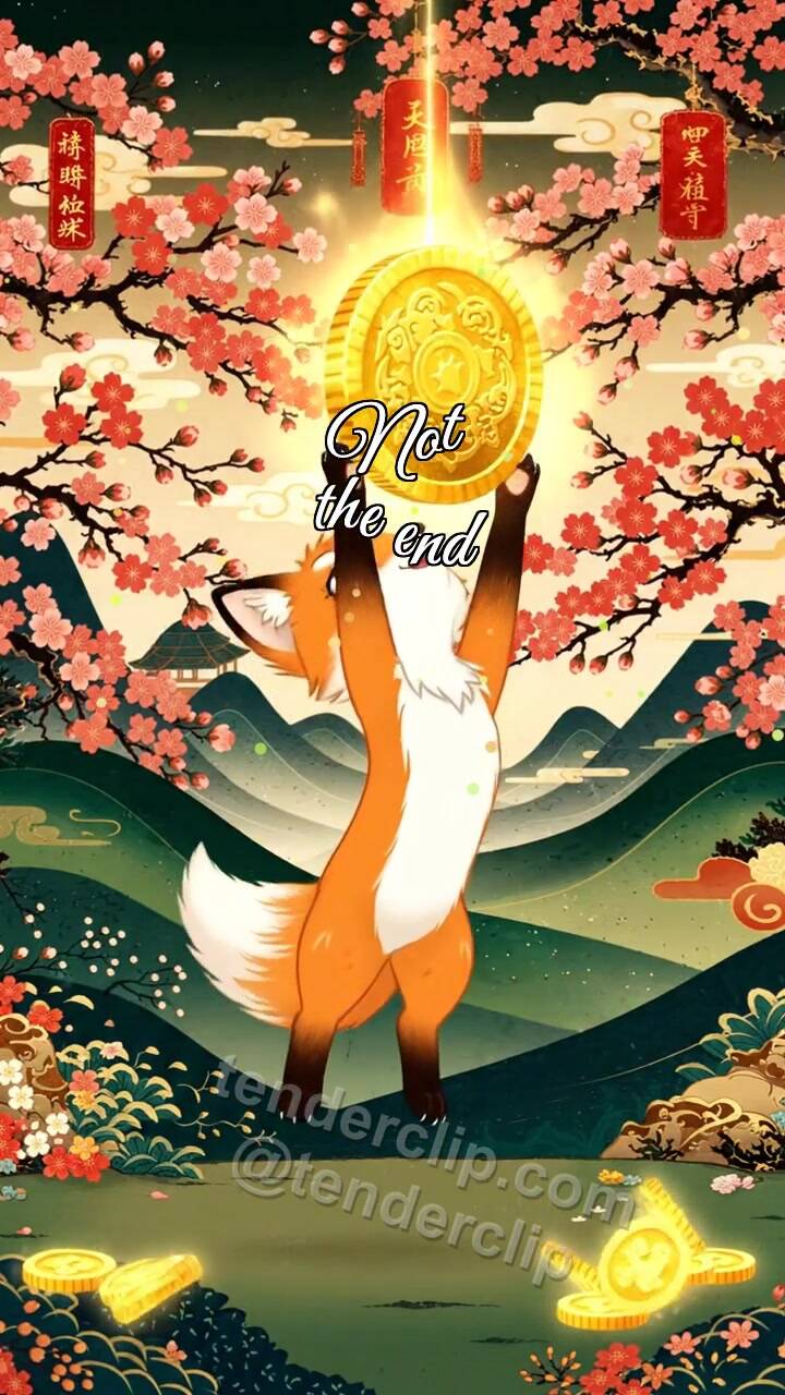 Animated greeting card about Not the end: Fox Cub Catches Luck
