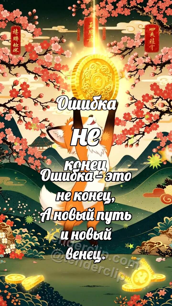 Анимационная открытка на тему Ошибка не конец: Лисёнок ловит удачу