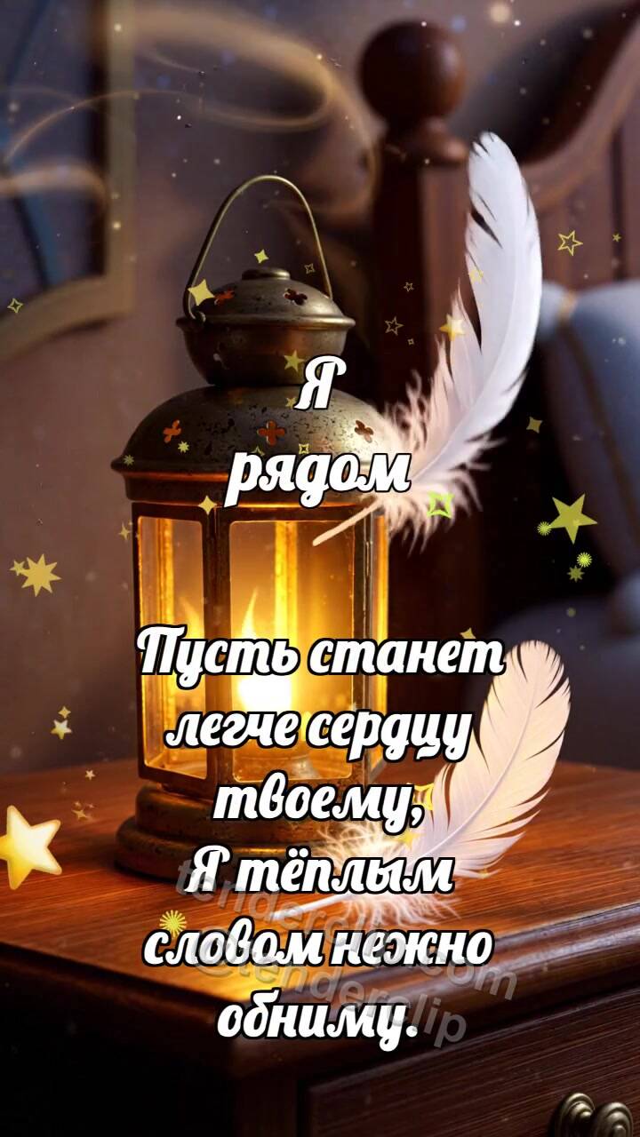 Анимационная открытка на тему Я рядом: Тихий фонарь сторожит перо