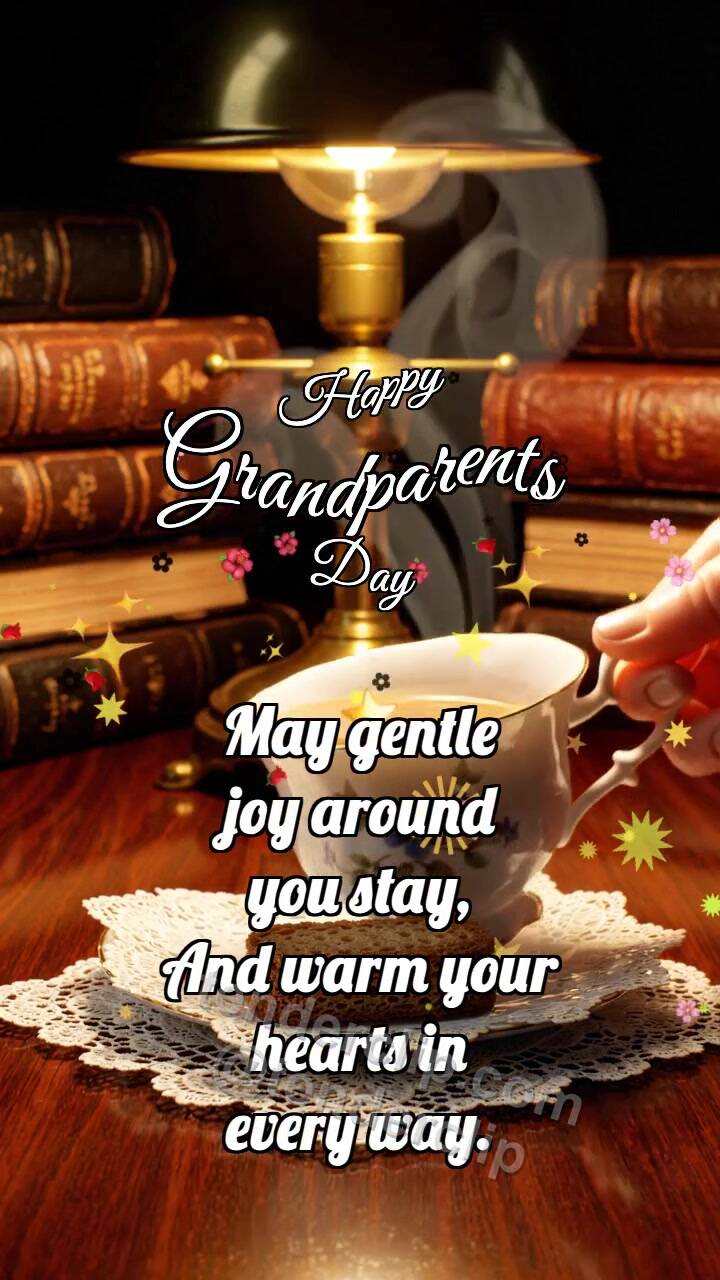 Animated greeting card about Happy Grandparents Day: Porcelain Cup Cradles Rusk
