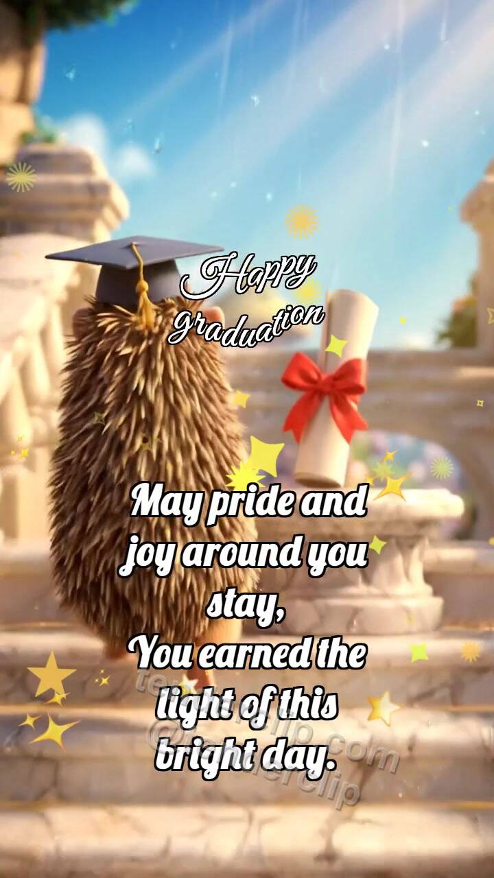 Animated greeting card about Happy graduation: Hedgehog At Top Step