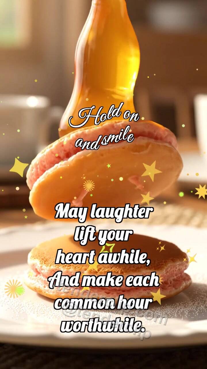 Animated greeting card about Hold on and smile: Rosy Pancake Hops