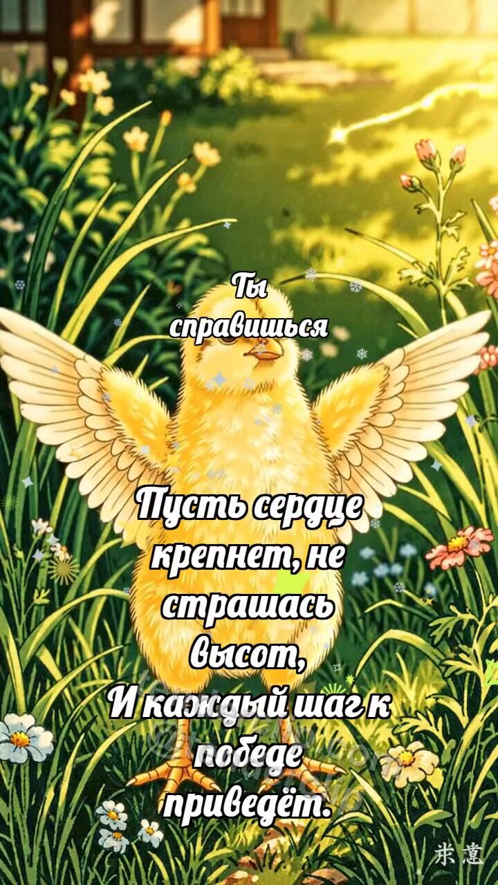 Анимационная открытка на тему Ты справишься: Цыплёнок раскрывает крылья
