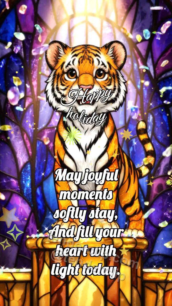Animated greeting card about Happy holiday: Tiger Cub On Top