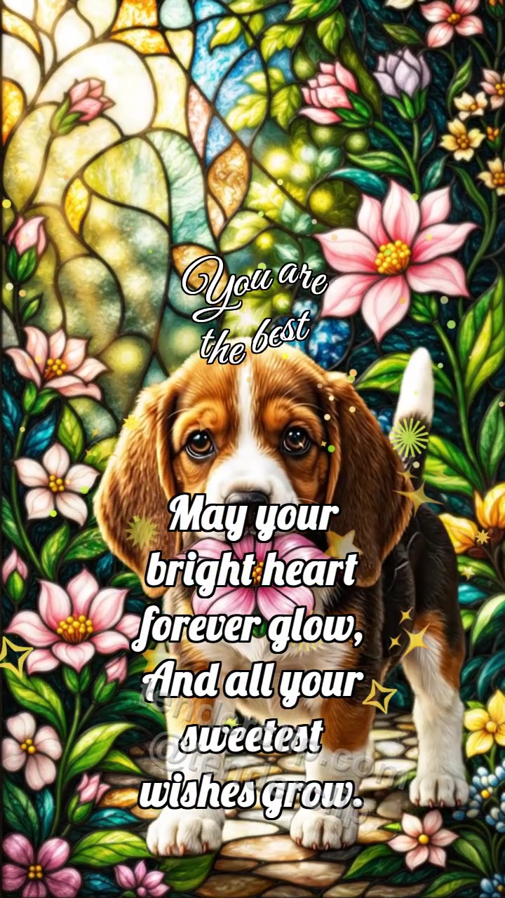 Animated greeting card about You are the best: Puppy Carries Flower