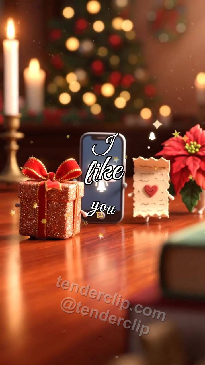 Animated greeting card about I like you: tiny parade crosses the table