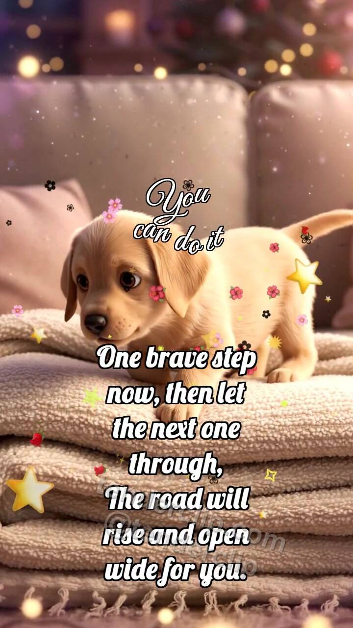 Animated greeting card about You can do it: Puppy Climbs Blanket
