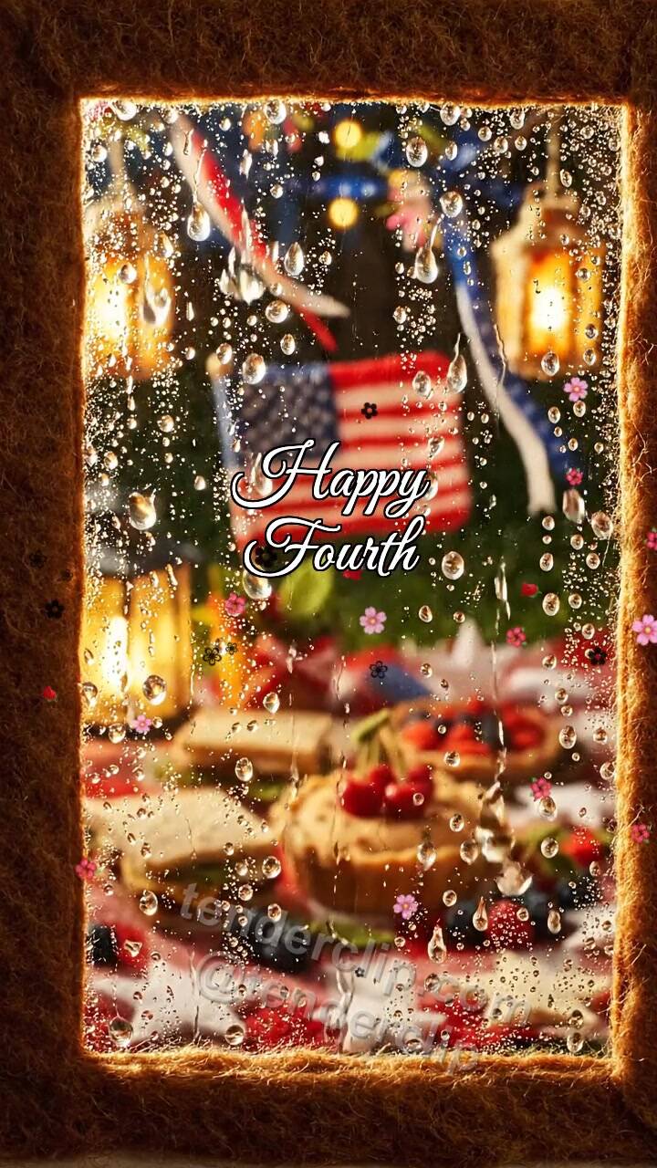 Animated greeting card about Happy Fourth: rain clears into warm light