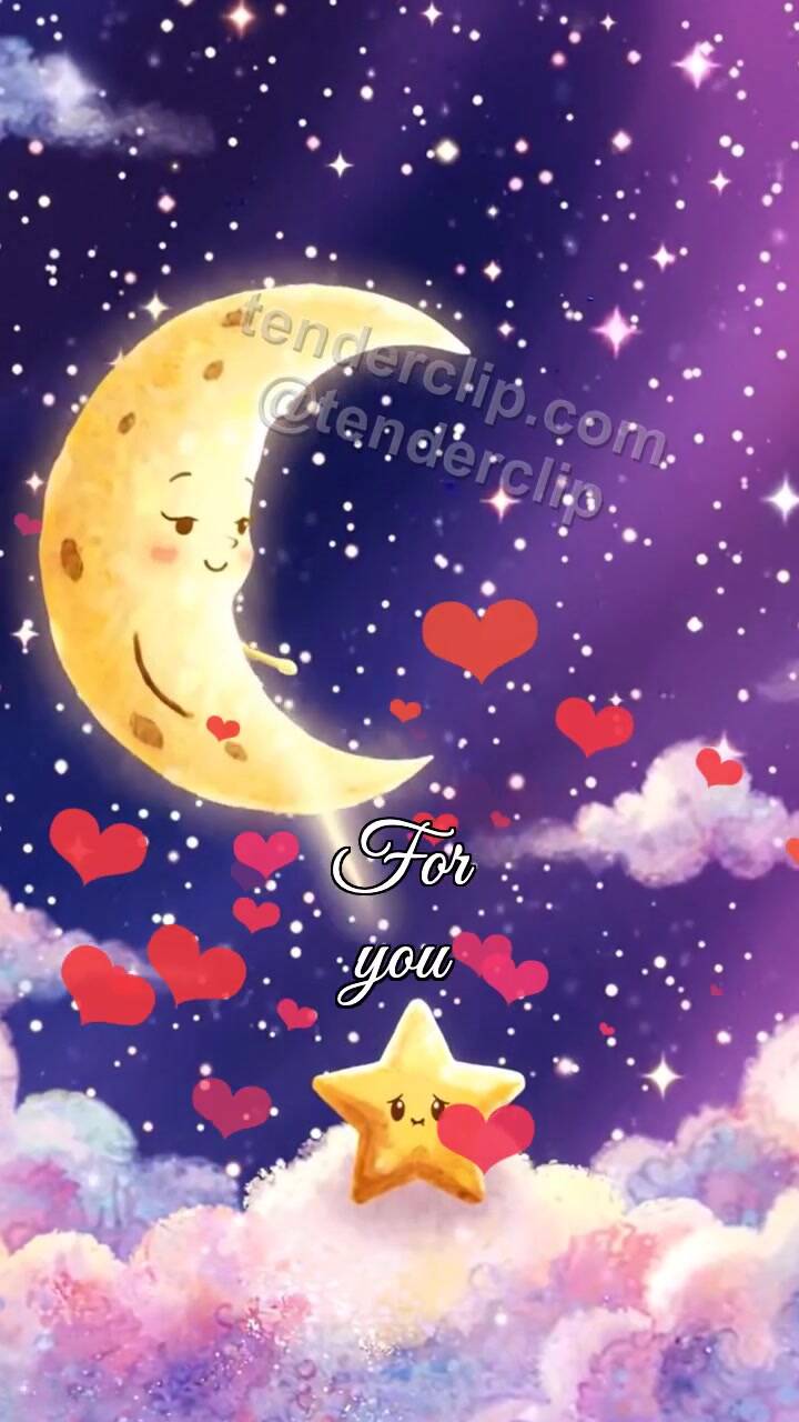 Animated greeting card about For you: moon lifts a star