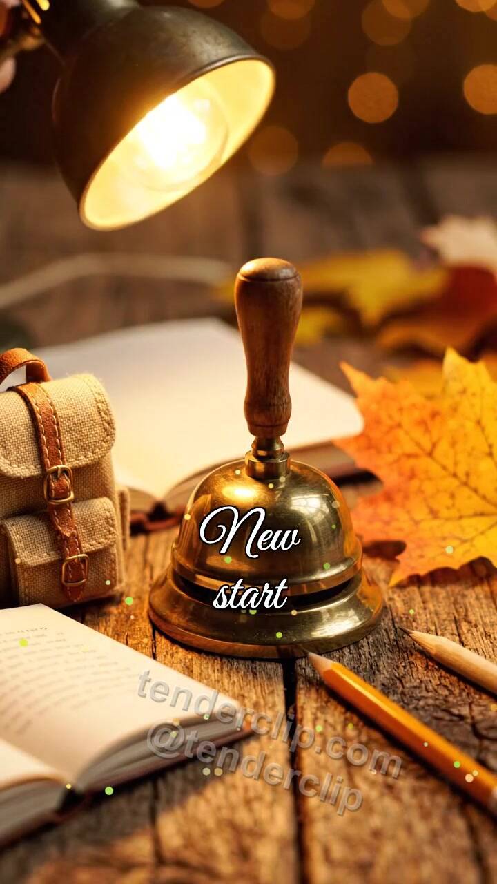 Animated greeting card about New start: objects gather around the symbol