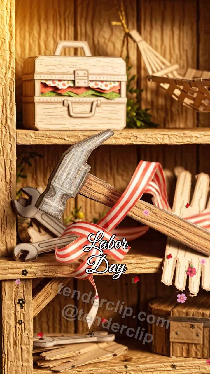 Animated greeting card about Labor Day: ribbon fixes the decoration