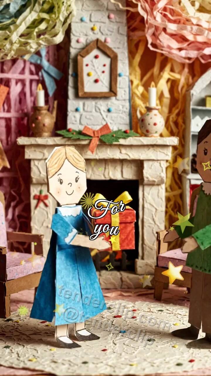 Animated greeting card about For you: small gift is offered forward