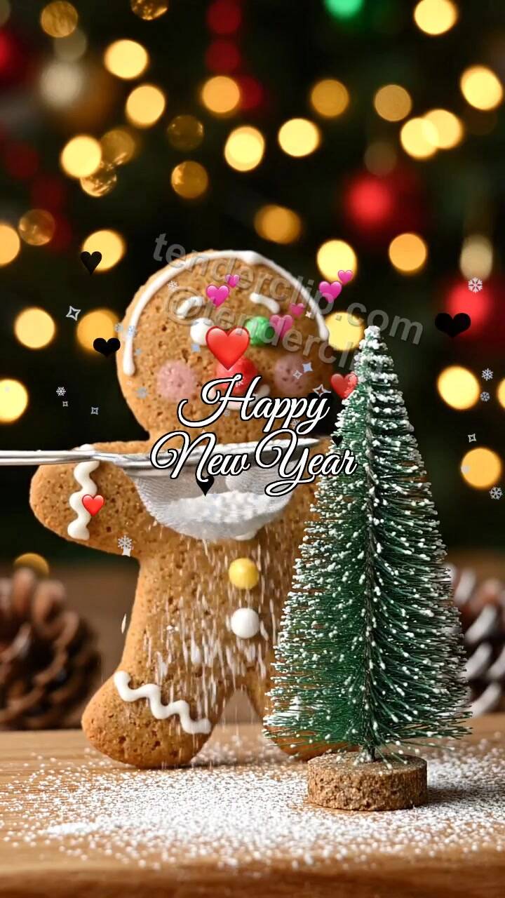Animated greeting card about Happy New Year: Gingerbread Sparkle