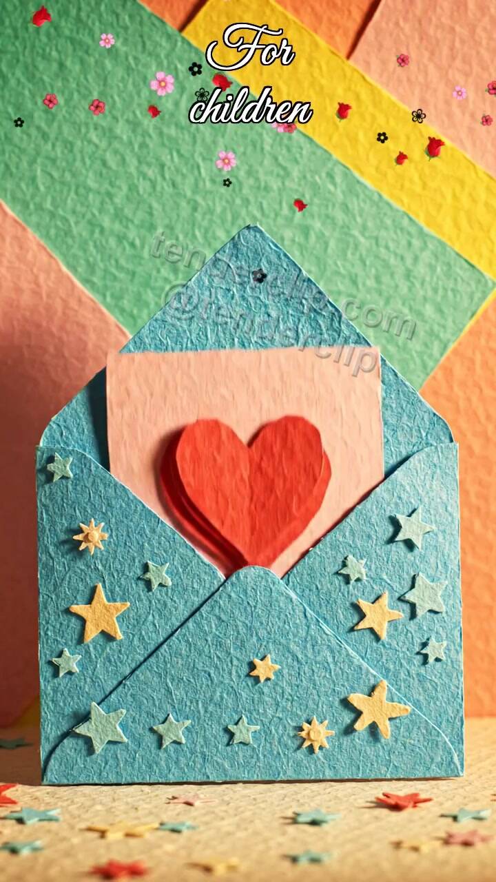 Animated greeting card about For children: envelope hugs a card