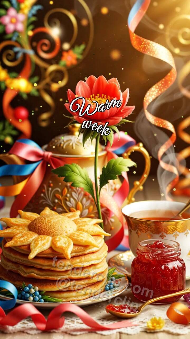 Animated greeting card about Warm week: flower is offered forward