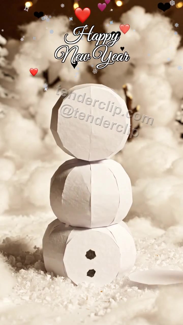 Animated greeting card about Happy New Year: Paper Snowman