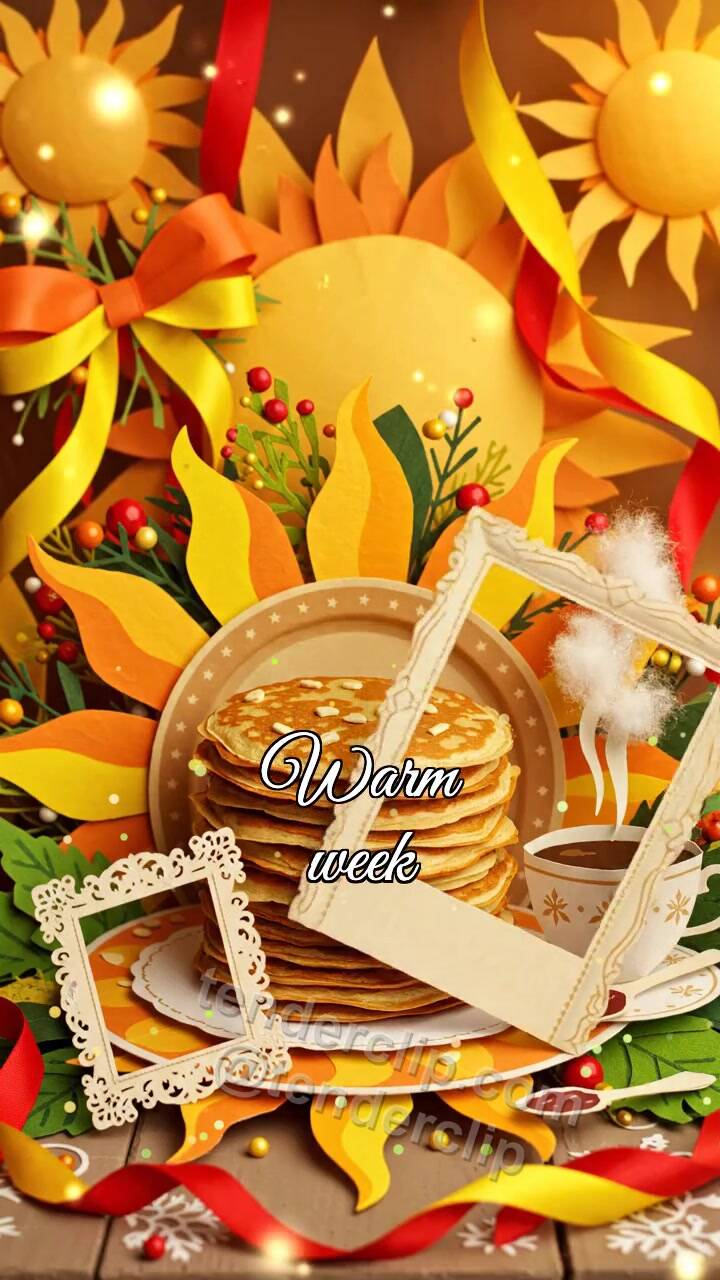 Animated greeting card about Warm week: photo frame straightens itself