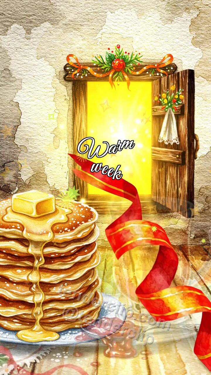 Animated greeting card about Warm week: little door opens