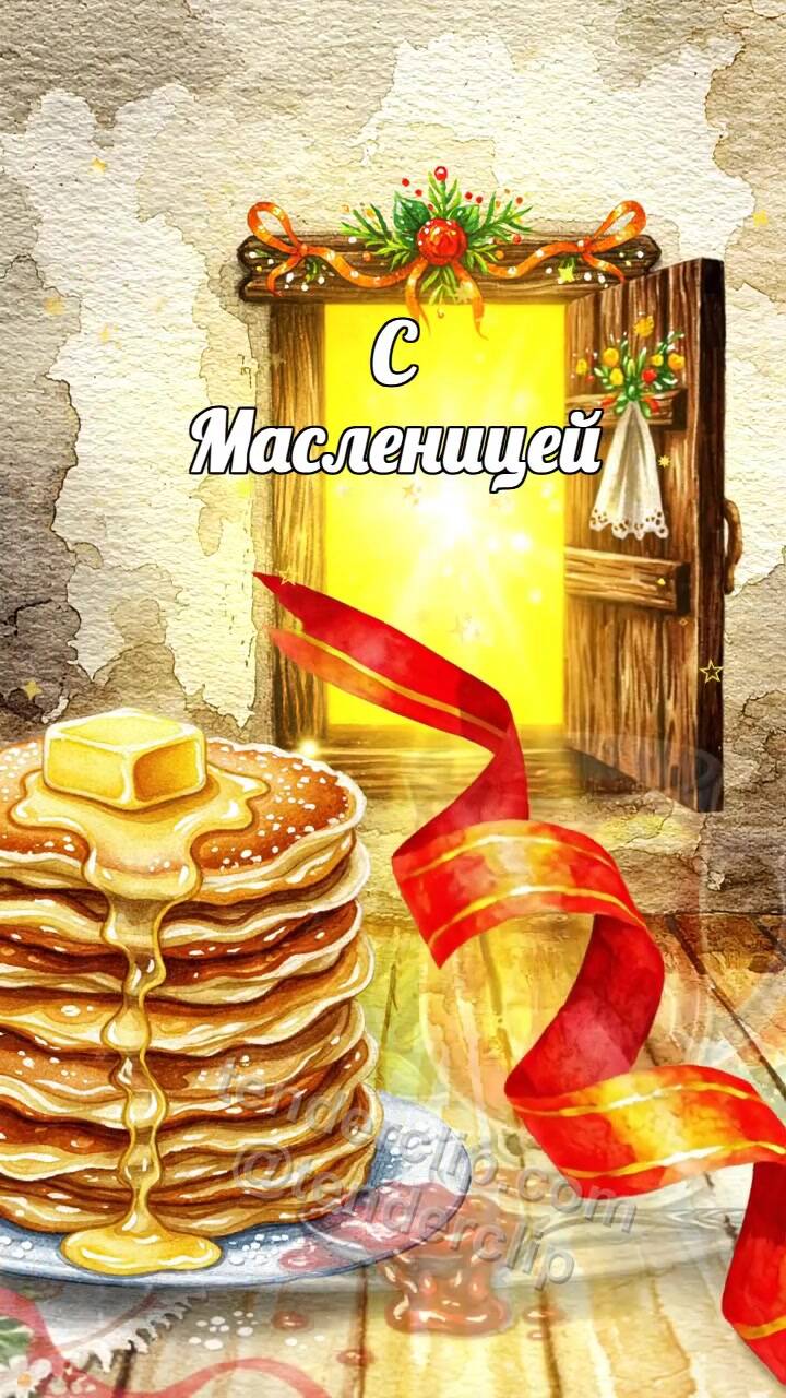 Анимационная открытка на тему С Масленицей: маленькая дверца открывается