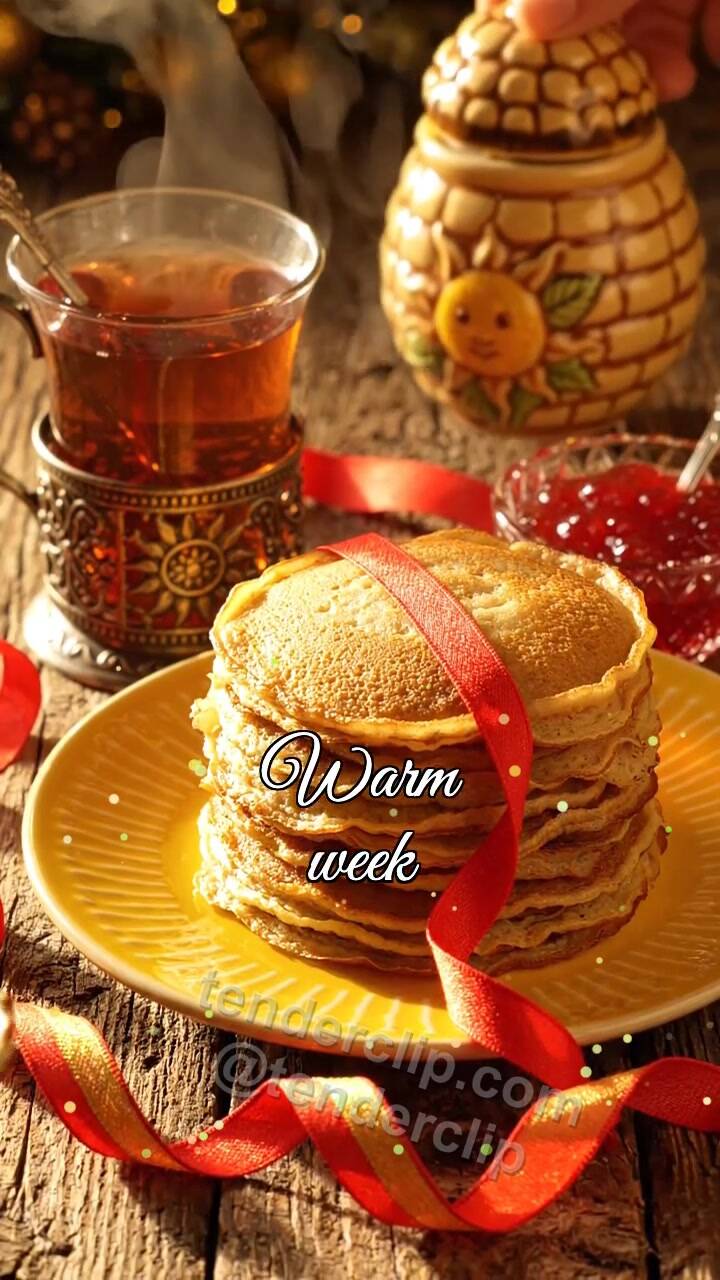 Animated greeting card about Warm week: objects gather around the symbol